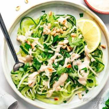 Cucumber noodles on a plate.