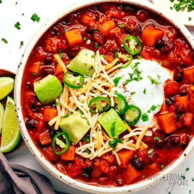 Sweet potato chili in a bowl.