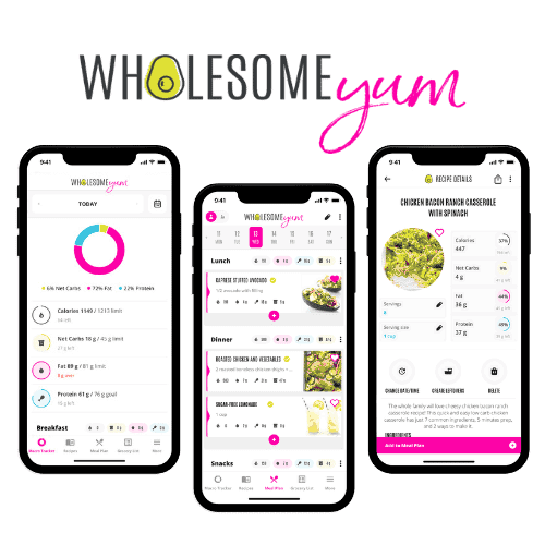 Wholesome Yum app displayed on phones.
